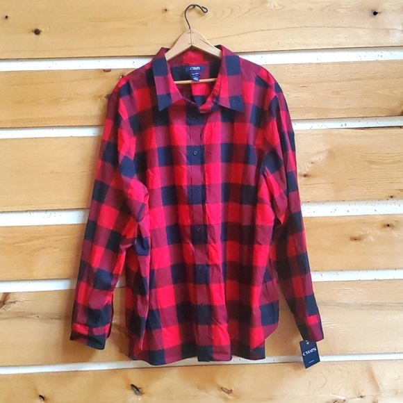 Chaps Icon Black Red Plaid Long Sleeve Casual Button Down Sz. 3X Shirt Tunic - Picture 1 of 12